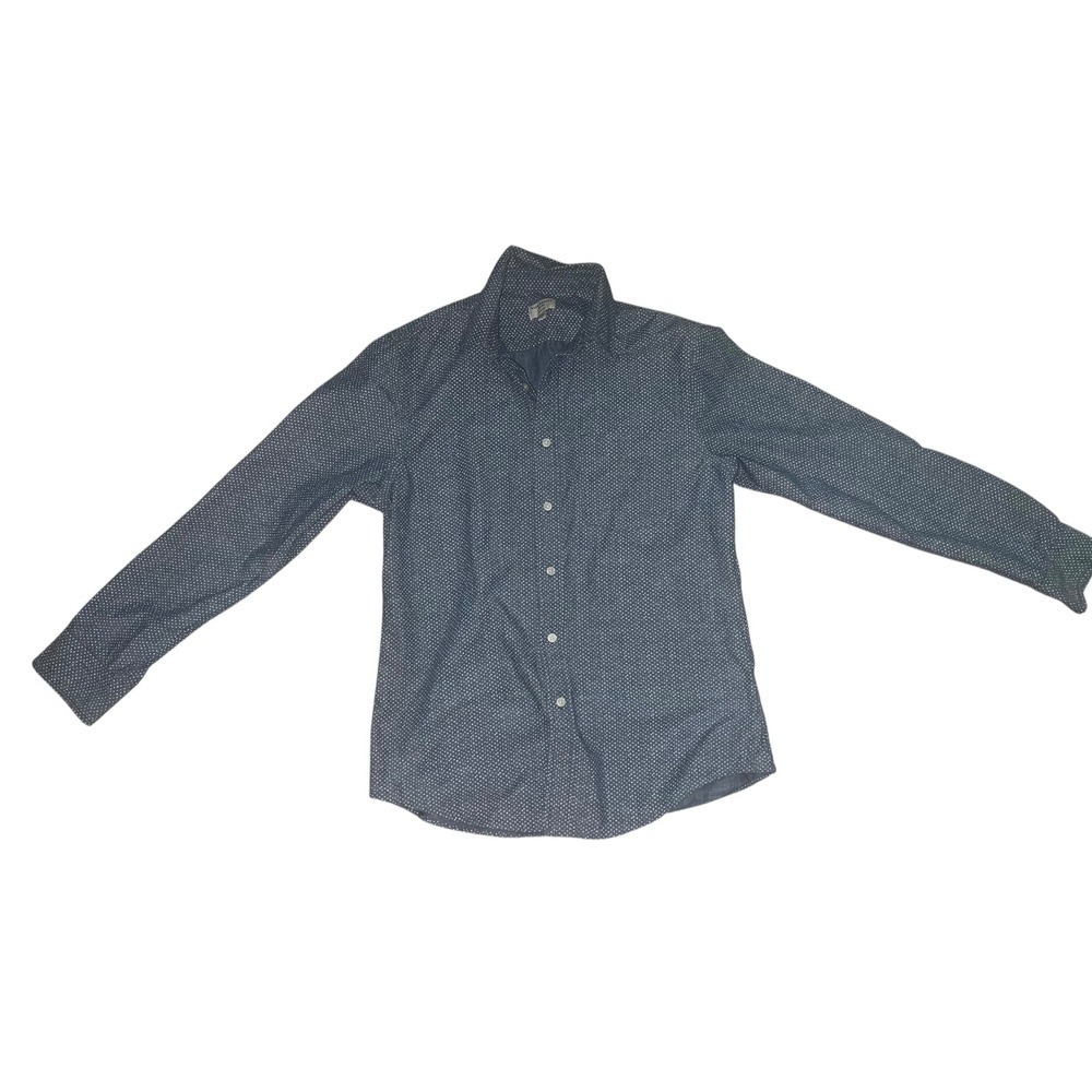 Club Monaco Blue & White Polka Dot Slim Fit Shirt Sz L Preppy Designer